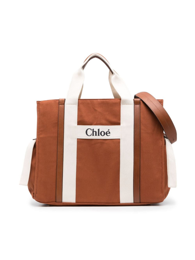 Chloé Kids' Logo-embroidered Stripe-detail Bag In Brown