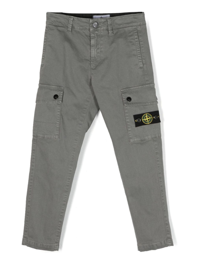 Stone Island Junior Kids' Compass-badge Slim-fit Cargo Trousers In Grey