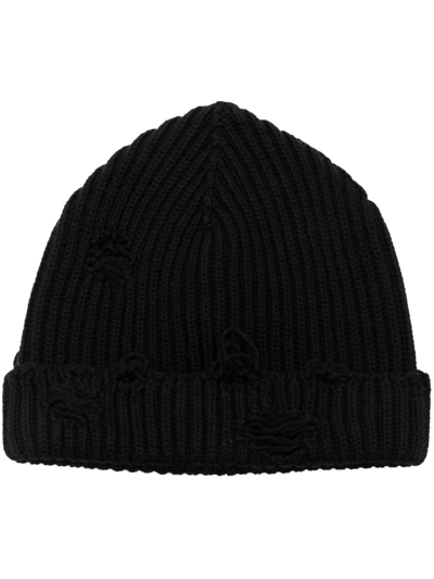 Mm6 Maison Margiela Distressed Beanie Hat In Black