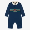 Gucci Baby Boys Blue Interlocking G Romper In Blue