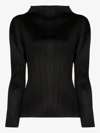 ISSEY MIYAKE BLACK PLISSÉ MOCK NECK TOP,PP28JK10419322118