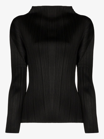 Issey Miyake High-neck Pleated Top In Black