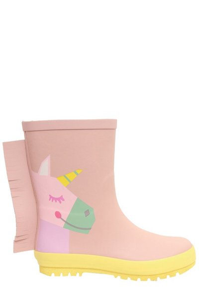 Stella Mccartney Kids' Unicorn-print Fringed Wellies In Pink