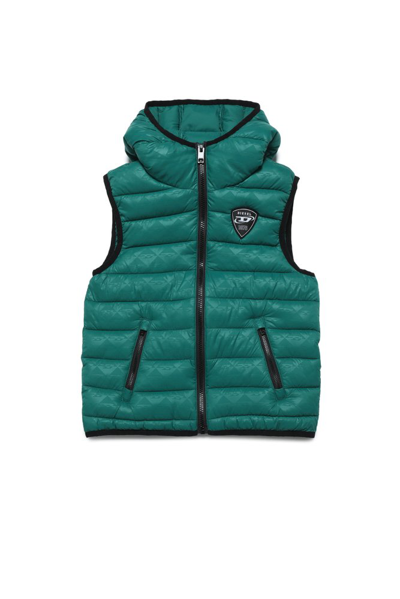 Diesel Kids' Jkop Logo-patch Quilted Gilet In Green