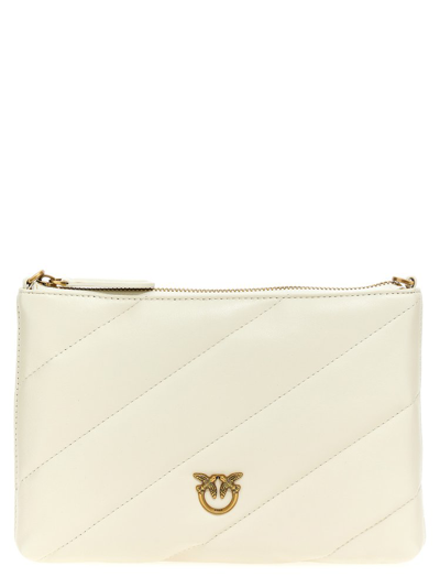 Pinko Logo Plaque Quilted Strapped Mini Clutch Bag In White