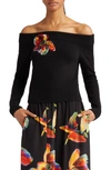 Alexander Mcqueen Cashmere-blend Off-shoulder Jumper With Floral Detail In Black Orange