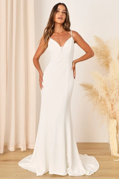 Lulus Confident Romance White Plunge Sleeveless Maxi Dress