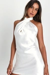 Lulus Beyond Classy White Satin Halter Mini Dress In White