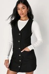Lulus City Aesthetic Black Sleeveless Button-up Mini Dress In Black