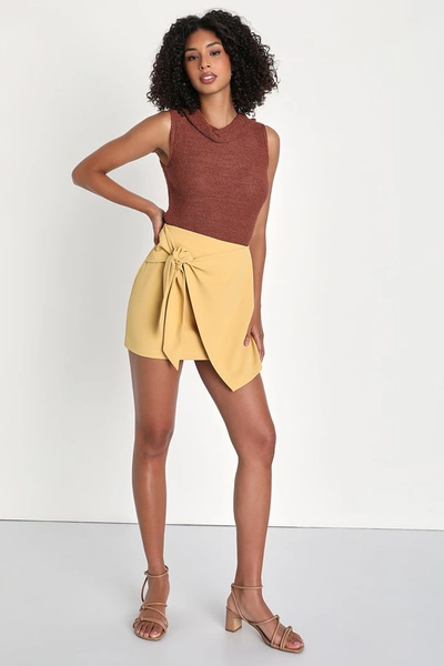 Lulus Knot Basic Yellow Tie-front Mini Skirt