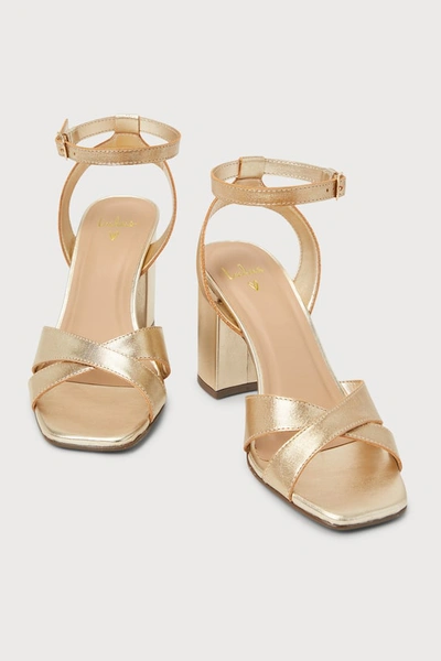Lulus Alzira Gold Metallic Leather Ankle Strap High Heels