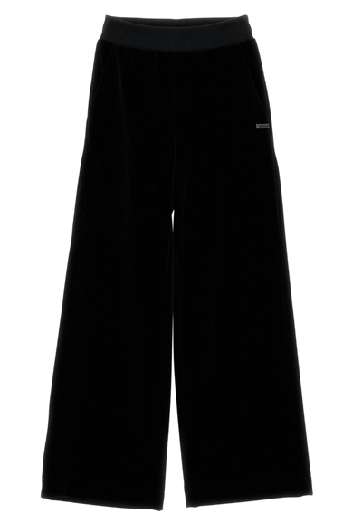 Monnalisa Chenille Palazzo Velvet Trousers In Black