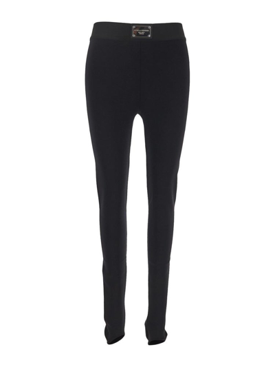 Dolce & Gabbana Logo-plaque High-waisted Leggings In Black