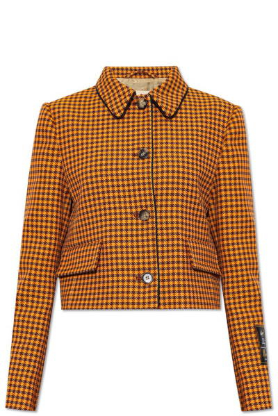 Marni Houndstooth Straight Line Jacket In Brown