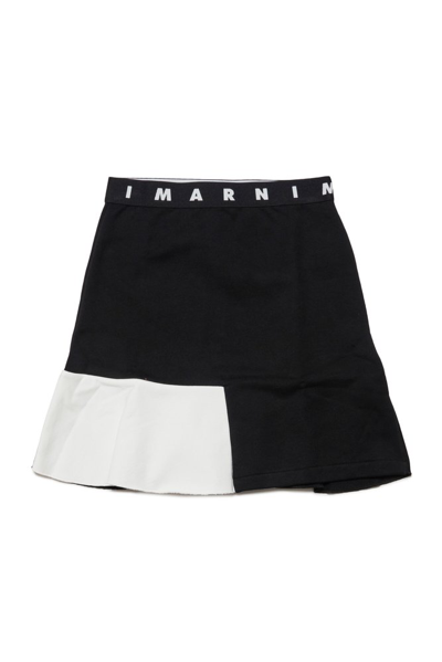 Marni Kids' Logo-waistband Flared Skirt In Black