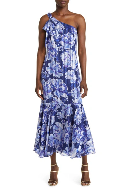 Adelyn Rae Londra Print One Shoulder Maxi Dress In Navy Floral