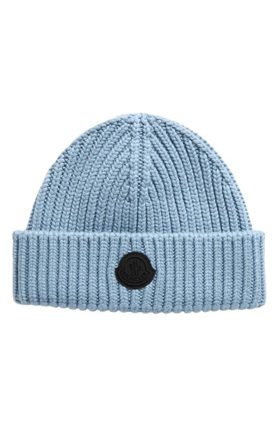 Moncler Logo Wool Beanie In Light Blue