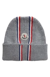 Moncler Logo Wool Beanie In Grey