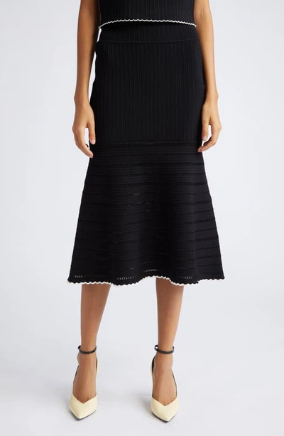 Victoria Beckham Open-knit Flared Skirt In Black