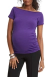 Stowaway Collection Off The Shoulder Maternity/nursing Top In Viola
