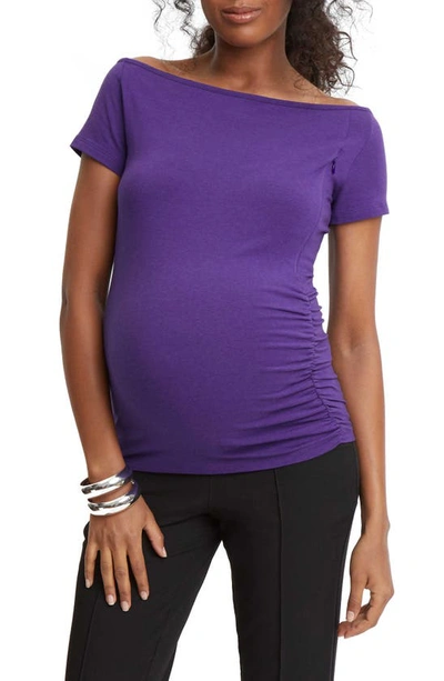 Stowaway Collection Off The Shoulder Maternity/nursing Top In Viola