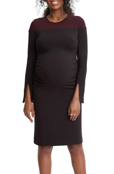 Stowaway Collection Colourblock Maternity Dress In Black/ Burgundy