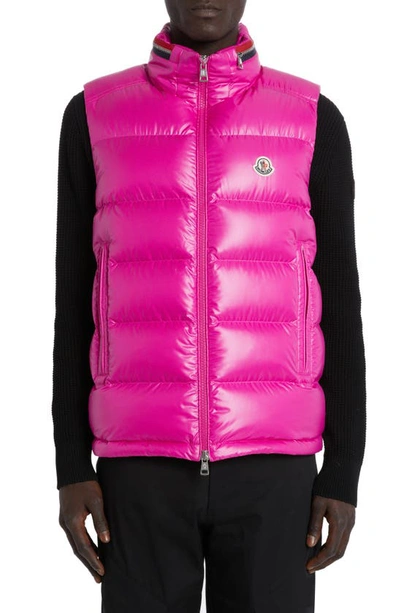 Moncler Men's Detachable-hood Nylon Laqué Waistcoat In Pink