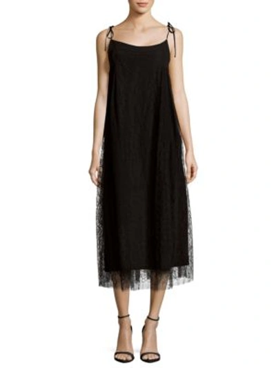 Adam Lippes Floral-lace Trapeze Dress In Black