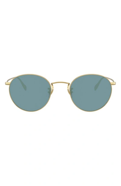 Oliver Peoples Coleridge Sun 50mm Tinted Round Sunglasses In Gold/blue Solid
