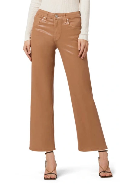 Hudson Rosie Coated High Waist Ankle Wide Leg Jeans In Tobacco Brown Coated
