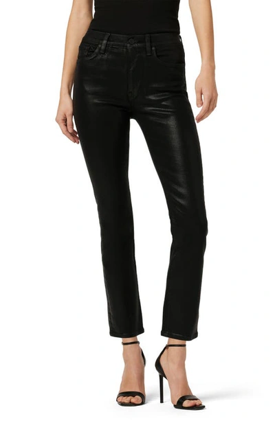 Hudson Barbara Coated High Waist Ankle Straight Leg Jeans In Black Coated