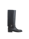 BURBERRY BURBERRY BUCKLE EMBELLISHED LEATHER BLACK WOMEN'S BOOTS