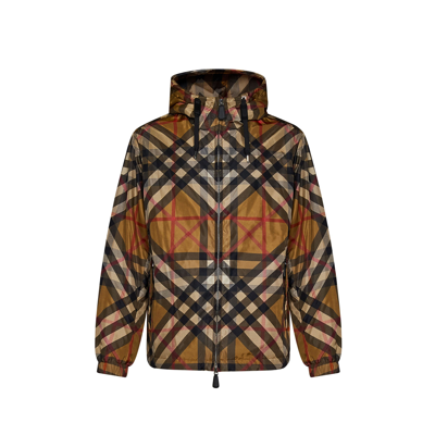 Burberry Nylon Hooded Jacket In Brown
