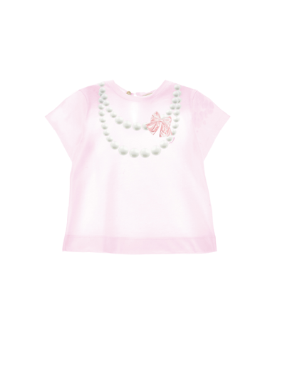 Monnalisa Kids'   Necklace Print Jersey T-shirt In Dusty Pink Rose