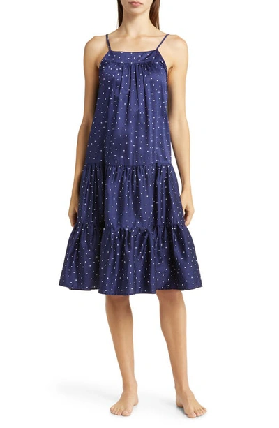 Papinelle Olivia Spot Tiered Cotton Sateen Nightgown In Navy/ White Spot