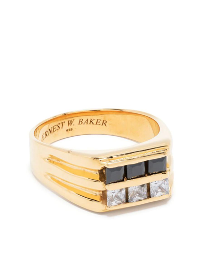Ernest W Baker 6 Stone Gold-plated Ring In Black&amp;white Stone