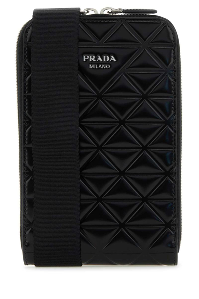 Prada Brushed Leather Smartphone Case In Black