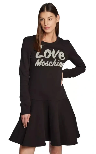 Love Moschino Chic Embossed Logo Cotton Blend Women's Dress In Black