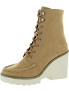 Cool Planet By Steve Madden Marsh Womens Faux Suede Lace Up Wedge Boots In Beige