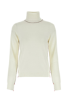Maison Margiela White High Neck Sweater With Contrasting Stitching In Wool Woman
