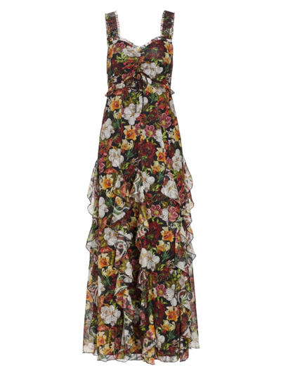 Alice And Olivia Rue Floral Print Maxi Dress In Juniper Floral Black