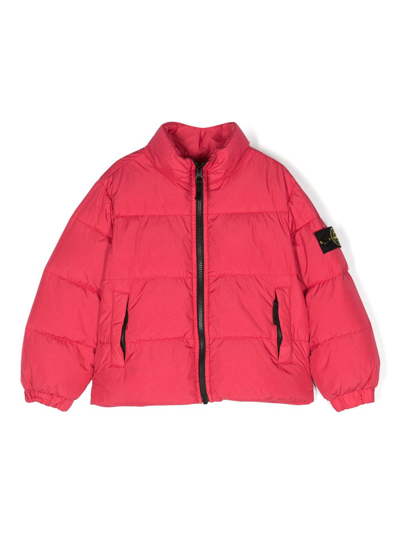 Stone Island Junior Kids' Compass-motif Padded Jacket In Pink