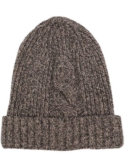 Eleventy Knitted Mélange Beanie In Brown
