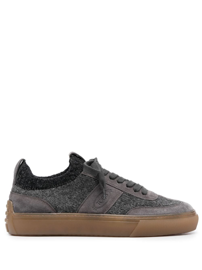 Tod's Suede Panelled Low-top Sneakers In Grey