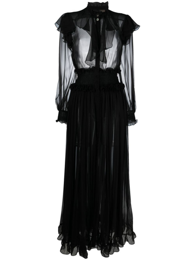 Roberto Cavalli Ruffled Silk Organza Maxi Dress In Black