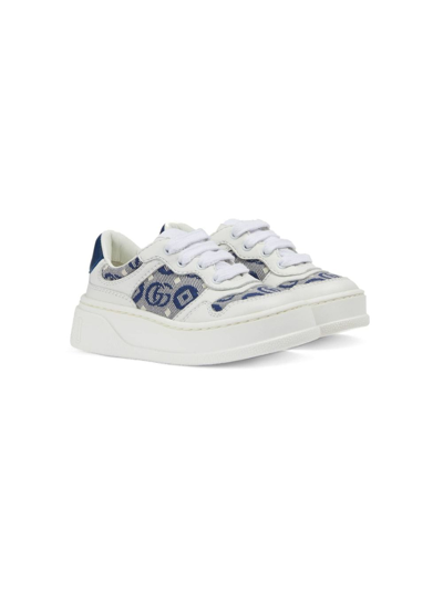 Gucci Kids' Double G Leather Platform Trainers In Bianco