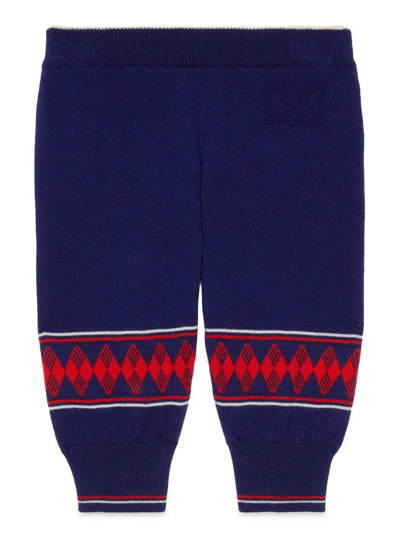 Gucci Babies' Intarsia-knit Tapered Trousers In Blue