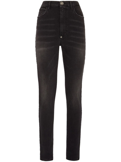 Philipp Plein High-rise Skinny Faded Jeans In Black