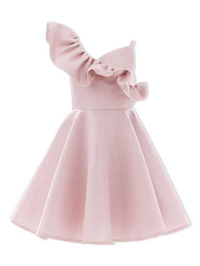 Tulleen Kids' Ruffle-detail One-shoulder Dress In Pink