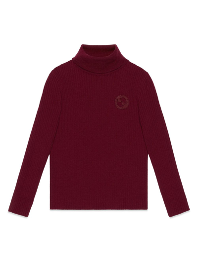 Gucci Kids' Gg-embroidered Ribbed Jumper In Red